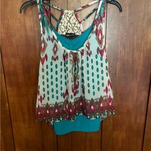 Wet Seal Teal and Red Patterned Tank Top